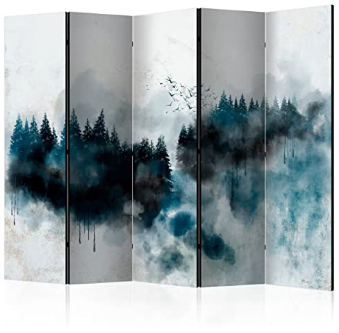decomonkey Paravent Raumteiler Innen Abstrakt 225x172 cm 5 Teilig Beidseitig Room Divider Wall Raumteiler Stehend Trennwand Sichtschutz Spanische Wand Sichtschutzwand Wohnzimmer Holz Gebirge Berge