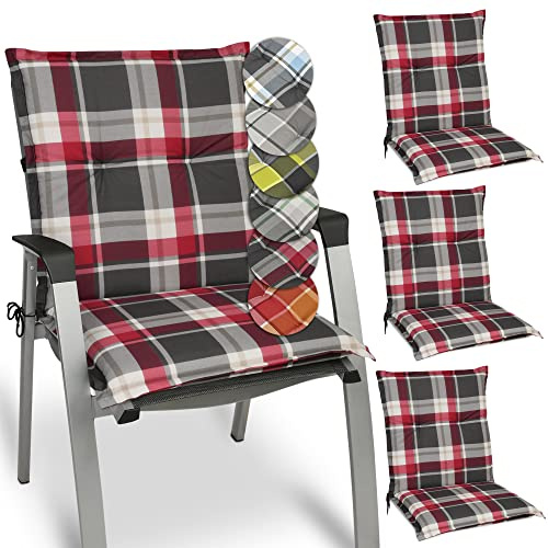 Beautissu 4er Set Niedriglehner Auflagen für Gartenstühle mit UV-Lichtecht | 100x50cm Bordeaux Kariert bequeme Gartenstuhl Stuhlkissen Polsterauflagen Polster Gartenpolster Stuhlauflage Garten Sunny RK