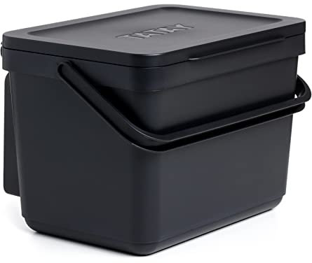 TATAY Pattumiera per Umido 6L | Compostiera da Cucina Smart con Supporto e Viti Incluse | Design Compatto e Funzionale | Materiale 100% Riciclato | 26,5x20,5x18,5 cm, Nero
