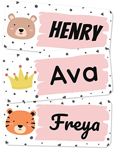 melu kids® Namensaufkleber für Kleidung & Gegenstände (60 Stk, Uni-Rosa) | Namensschilder Kinder Waschmaschinenfest und Personalisiert, Namenssticker Kinder für Kita & Schule