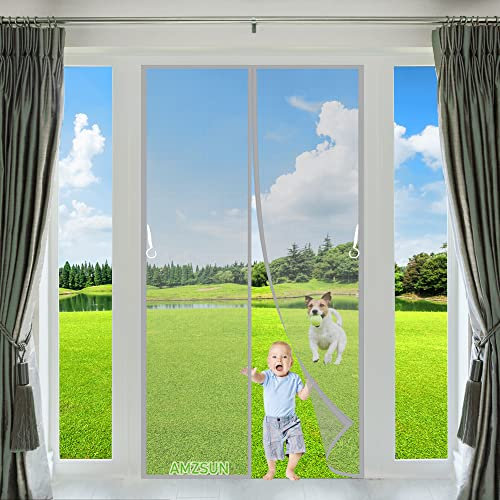 Fliegengitter Tür Magnet 90x200cm Grau Magnetvorhang Fliegennetz Moskitonetz Klettband Selbstklebend Ohne Bohren-für Balkontür/Kellertür/Wohnzimmer/Terrassentür