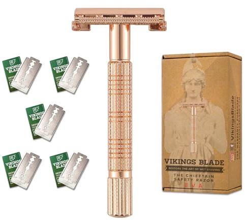 VIKINGS BLADE Safety Razor for Women + 5 Swedish Steel Blades. Quick Release Head, Double Edge. Smooth, Reusable, Recyclable (Model: Eva)