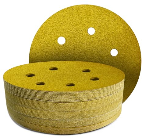 GZKTY 50Pcs 150mm Sanding Discs, 220 Grit, 6-Hole, Round Hook and Loop Sandpaper for Random Orbital Sander