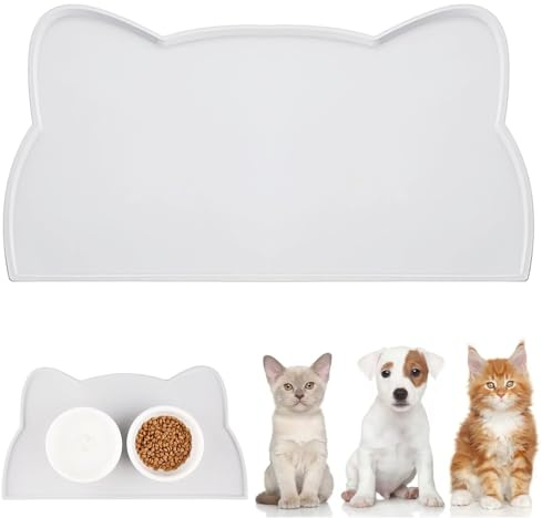 Tapis Gamelle Chat et Chien en Silicone Alimentaire - 44x25cm Tapis de Léchage Imperméable et Antidérapant avec Bord Surélevé - Protection du Sol pour Eau et Nourriture, sans BPA