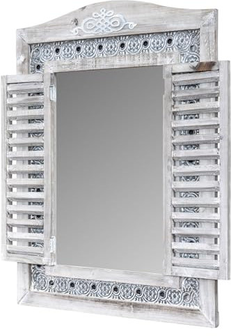 levandeo Specchio da parete per finestra H73 cm, in legno, grigio shabby chic, vintage, decorazione da parete per corridoio, specchio in legno