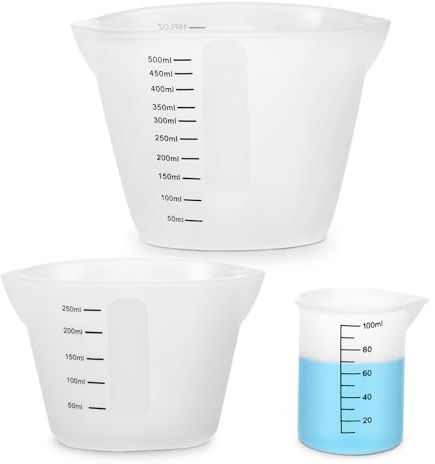 Marstey Verre Doseur Set(100 ml/250 ml/500 ML) Tasse à Mesurer Graduée, Verre Mesureur en Silicone, Haute Précision, Durable, pour Mesurer de Cuisine et de Laboratoire