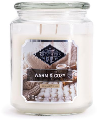 Candle Brothers Große Duftkerze im Glas | Warm & Cozy | Duftkerze Winter | Kerze lange Brenndauer (80h) | Kerze mit mehreren Dochten | Kerzen Weiß