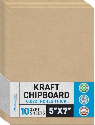 MagicWater Chipboard Sheet - 5x7 inch - 22 pt - 0.022 Thick - 10 Pack | For DIY Projects, Heavy Duty Kraft, Paperboard for Scrapbooking, Books, Picture Frame Backing, Art Projects & Crafts