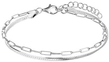 Lucardi - Damen Armband aus 925er Silber, doppelreihig - Armband - 925 Silber - Silberfarbig - 19 cm - Nickelfrei