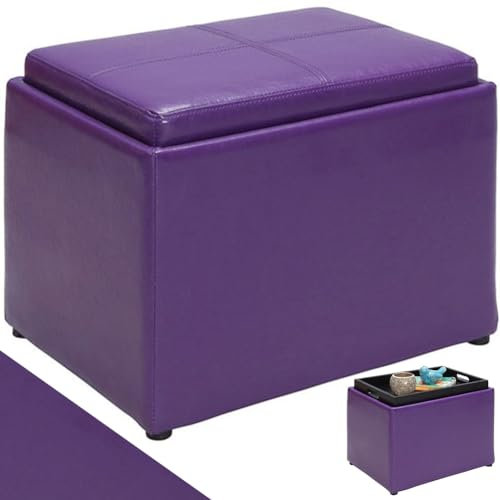 BAKAJI Pouf Contenitore Poggiapiedi con Scomparto Interno e Coperchio Multiuso 2 in 1, Baule Portaoggetti Seduta Imbottita, Sgabello Arredamento Soggiorno, Cameretta 58 x 40 x 40 cm (Viola Ecopelle)