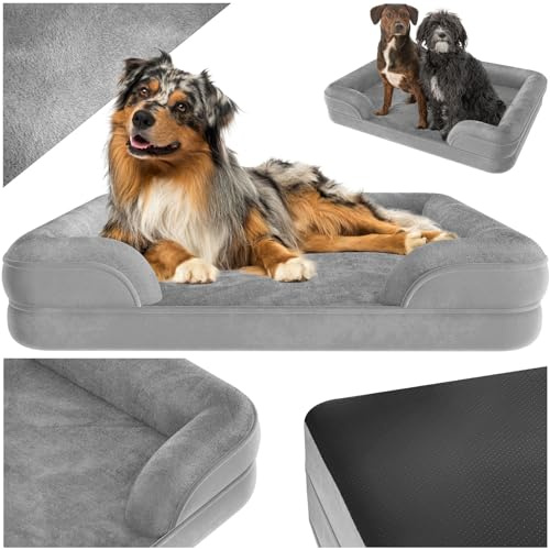tectake® Ortopedisk Hundbädd Extra stor, Ergonomisk Hundsäng med Vattentätt, Tvättbart överdrag, Halkfria Knoppar, Hög Komfortkant för Huvudstöd, Hundbädd Memory Foam - XL