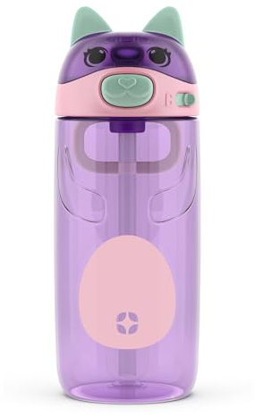 Ello Ellies - Borraccia in plastica per bambini, con cannuccia, maniglia per il trasporto integrata e coperchio di bloccaggio a prova di perdite, per zaino scolastico, portapranzo e sport all'aria