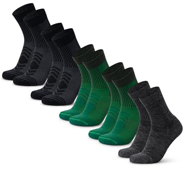 DANISH ENDURANCE Calcetines Antiampollas Senderismo de Lana Merino Ligeros, 1 o 5 Pack, Multicolor (2xVerde,2xNegro,1xGris Oscuro), 39-42