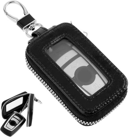 GEEHUA Custodia per chiave auto, in pelle, portachiavi universale, per finestra a specchio, per auto, portachiavi in metallo, portachiavi con cerniera per telecomando, Nero , 9.5 * 5.5cm/3.74 * 2.16in