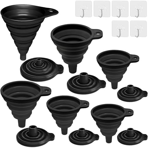 Alethron Faltbarer Trichter Set, 6 Stück in 4 Größen (S/M/L/XL) - Silikon Mini Trichter für Bier, Öl, Flüssigkeiten Übertragung - Schwarz