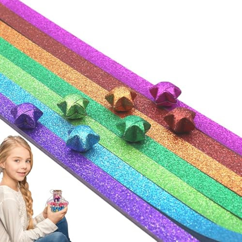 Lucky Star Papierglitzer,520 Blatt leuchtende Papierstreifen zum Basteln mit Farbverlauf - -Sternpapierstreifen, kreatives Faltpapier für Kunst, Schule, Unterrichtsbedarf
