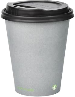 BIOFUTURE Disposable Coffee Cups Compostable Paper Cups with Lids | Eco-Friendly & Biodegradable, Ideal for Hot Drinks, Takeaway or Travel, EN 13432 Certified, 8oz, 50 Count, Grey
