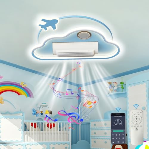Led Ventilador de Techo con Luz Musica Regulable Ventilador Techo Infantil con Timer 6 Velocidades Silencioso Lampara Ventilador Techo Sin Aspas para Comedor Dormitorio Habitación Pequeña