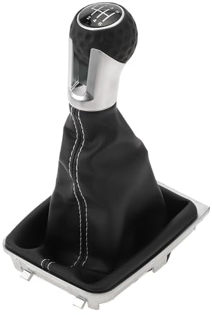 INFINAUTO 6 Speed Manual Gear Shifter Knob with Cover, Gearbox Stick Shifter Lever Knob for VW Golf MK7 GTI GTD 2013-2018 Plastic Faux Leather Black White, 1 Pc