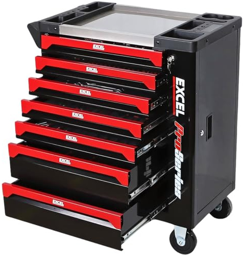 Excel 30 7 Drawer Tool Chest Storage Roller Cabinet with 249 Piece Tool Set, Ultimate Heavy-Duty Storage & Organization for Every DIYer - Tool Cabinet