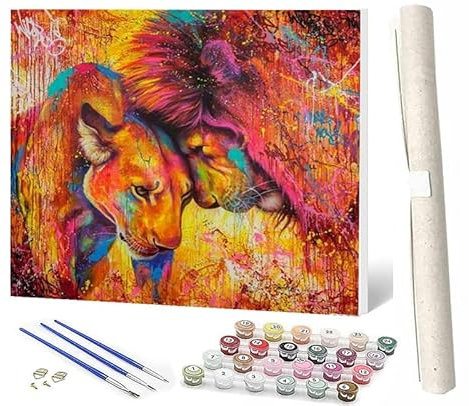 WMZPOY Malen Nach Zahlen Erwachsene Anfänger Bunter Löwe DIY Handgemalt Ölgemälde Kits auf Leinwand mit Pinseln Acrylpigment Deko Painting by Numbers 40 * 50