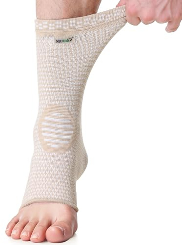 NEOtech Care Sprunggelenkbandage - gestrickte Bambusfaser - mittlere Kompression - rechts oder links - Herren & Damen (Beige, 1 Einheit, Größe XS)