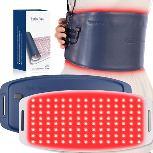 Hello Face Terapia LED infrarossa con fascia 43 x 20cm, 660nm & 850nm, ideale per addome, schiena, gambe. Design flessibile, batteria ricaricabile, uso domestico pro