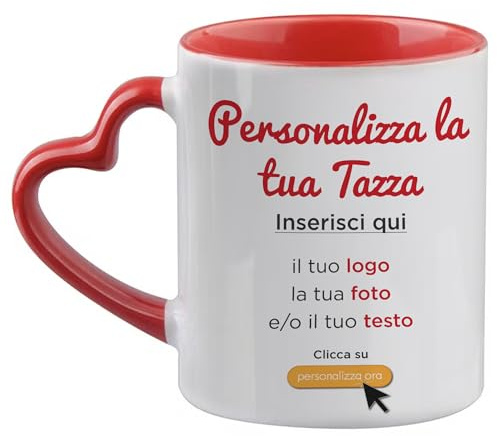 AL PRODUCTION Tazza Personalizzata con Foto, Testo e Logo - Mug in Ceramica con Stampa Personalizzabile per Colazione - Idea Regalo Uomo e Donna per Amici e Familiari - Made in Italy (Cuore Rosso)