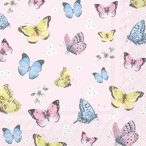 20 Servietten Sommer Kleine Schmetterlinge auf rosa als Tischdeko. Papierservietten mit Motiv. Auch für Decoupage und Serviettentechnik 33x33cm