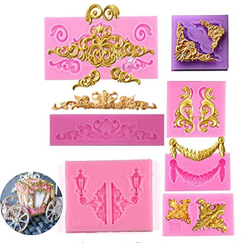 7 moldes de silicona vintage para fondant para decorar tartas de encaje, flores, pasteles, magdalenas