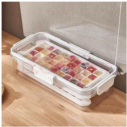 Fuukou Ice Trays for Freezer with Lid and Bin,Plastic Ice Bin Container for Freezer,3 Pack Crushed Ice Cube Trays with Lids and Bin,Ice Container with Locking Lid,BPA Free,Easy to Remove