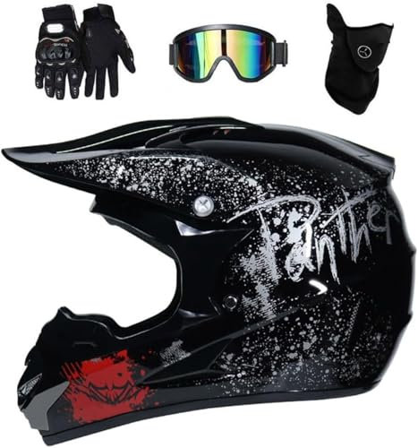 Integrale MTB Casco da Motocross Impostato, Adulti Fuori Strada Karting Scooter Casco da Moto, Discesa MTB ATV BMX Enduro Quad Schianto Casco(Black,M(54~55cm))