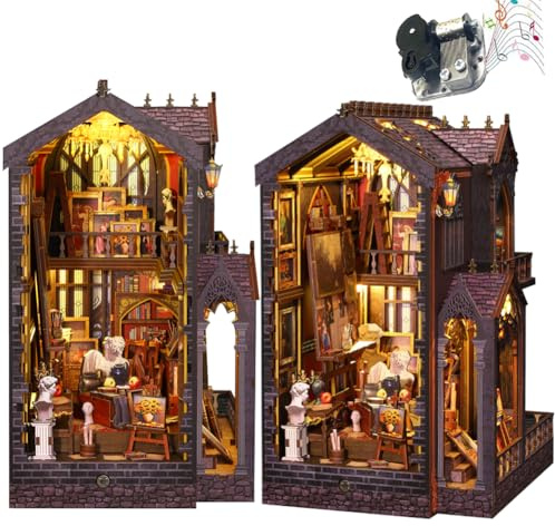 TOPBSFARNY Gör-det-själv träbibliotek, husmodell, miniatyr dockhusssats, realistisk mini 3D-trähus rum, jul, födelsedag, bröllopspresent
