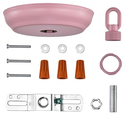 Pink Ceiling Rose 130 mm, Metal Pendant Light Canopy with Complete Mounting Kit, Ceiling Canopy Kit for Pendant & Chandelier Lights