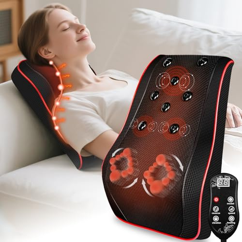 Back Massager, Back & Neck Massager with Heat, Vibration Shiatsu Massage, 20 Nodes 3D Kneading Massage Pillow for Neck Shoulder Legs Pain Relief, Gift for Women Men Mom Dad at Home Office Use