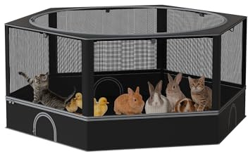DINMO Kleintiergehege, Freigehege für Kaninchen Meerschweinchen, Haustier-Laufstall mit wasserdichtem Boden für Hamster, Igel, Kätzchen, Hühner, für innen und außen, schwarz, 138 x 118 x 58 cm