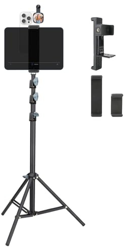 XIXAN Large Screen Teleprompter Holder for Tablet & Phone with 70.8 Extendable Tripod, Dual Device Design, Compatible with iPad/iPhone/Samsung and More. Perfect for Live Streaming/Video Recording