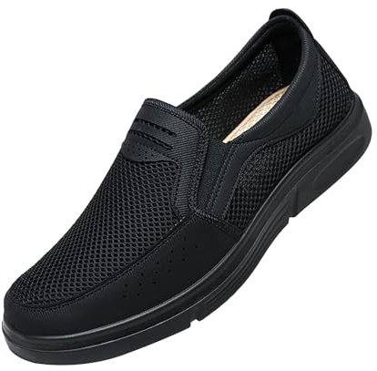 Generisch Zapatos Casuales para Hombre Verano para Personas Mayores de Malla Tela Zapatos Ligeros Planos Zapatos de Salud Respirables Sin Cordones Mocasines Zapatillas Cómodas Suela Suave Zapatos de