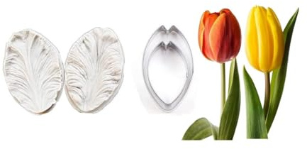 Cake Decorating Petal Leaf Vein Texture Printing Silicone Stainless Steel Cutter Set,Fondant Cakes Modeling Gum Paste Flower Mould Sugarcraft Mold Cake Making Tool (Tulip)