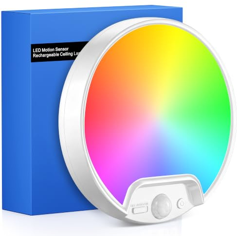 Homelist RGB-Deckenleuchte mit Bewegungsmelder, 8000mAh Akku, 1 Stück | Wiederaufladbare LED-Deckenlampe ohne Stromanschluss mit Fernbedienung für Bad, Wohnzimmer und Keller