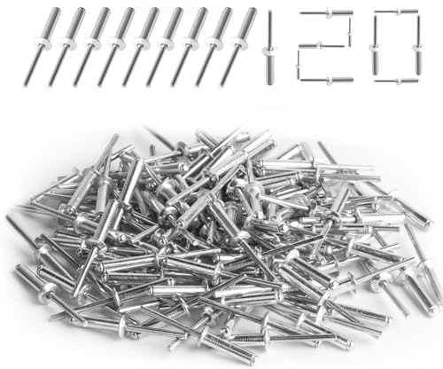 SGYKJ 120 Stück Alu Nieten Popnieten Set, Aluminium Blindnieten Set, 4,8 x 20 mm Pop-Nieten mit Offenem Ende für Blindnietzangen, Metall, Möbel, Marine (Silver)