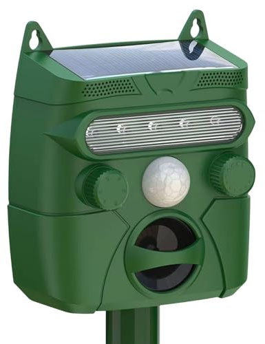 ecopedia Répulsif à ultrasons pour animaux à énergie solaire avec détection de mouvement et flash LED – Répulsif efficace contre les renards, les chats, les écureuils et les chiens pour les espaces