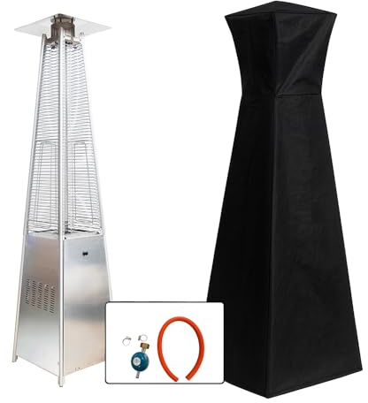 TEMPO STYLE Pyramid Gas-Heizstrahler für den Außenbereich, 13 kW, Heizung mit offener Flamme für Garten, Bar und Restaurants, inklusive Abdeckung und Regler, modernes Design, Flasche mit 13-15 kg