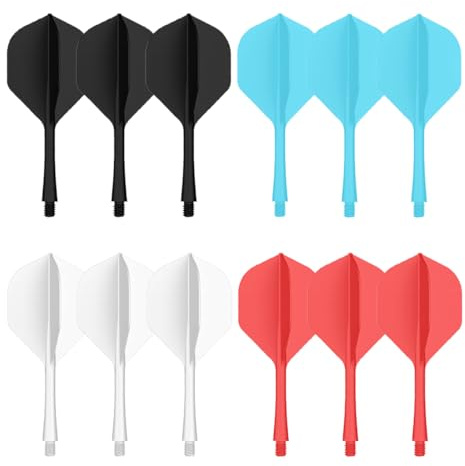 ZORVYN 12 Stück 2BA Einteilige Dart Flights & Shafts – Robuste Kunststoff Dartschäfte – Softdart Zubehör – 4 Farben (Schwarz/Rot/Blau/Weiß) – Langlebige Einteiler für Elektronische Dartscheiben