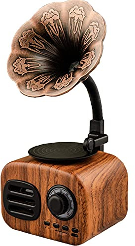 CLSDRZC Vintage-Grammophon-Ornamente, kreative Lautsprecher, Plattenspieler mit Kupferhorn, Bluetooth-Lautsprecher und Subwoofer, Aux-in/USB/mehrfache Kompatibilität