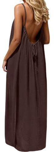 Hello MrLin Summer Dresses for Women UK Sleeveless Maxi Backless Cami Dress Elegant Casual Holiday Spaghetti Strap Flowy Beach Dress