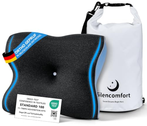 Silencomfort Oreiller de Voyage Memory Foam, Oreiller Camping Ergonomique avec Une Taie d'oreiller rafraîchissante, Oreillers Cervical pour Le Campings, Le Camping-Car, la Tente et Voyages d'affaires