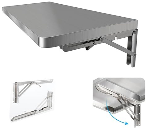 Justerbar hopfällbar vägghylla i rostfritt stål – platsbesparande arbetsbänk och hängande skrivbord för små utrymmen, perfekt för kök, garage eller kontor – 60 x 20 cm (23,6 x 7,9 tum)