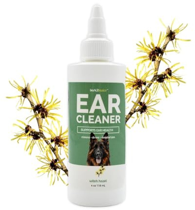 Bark2Basics Ear Cleaner for Dogs, 4 oz - All Natural, Witch Hazel, Alcohol Free, Gentle Aloe Vera and Chamomile Extract Base, Breaks Through Tough Wax