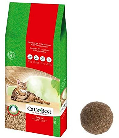 Cat's Best Original Cat Litter 40L Unscented Antibacterial Disposable And Hypoallergenic Hygiene Granules With Smell Control Formula Combined With 4.5cm Natural Catnip Ball